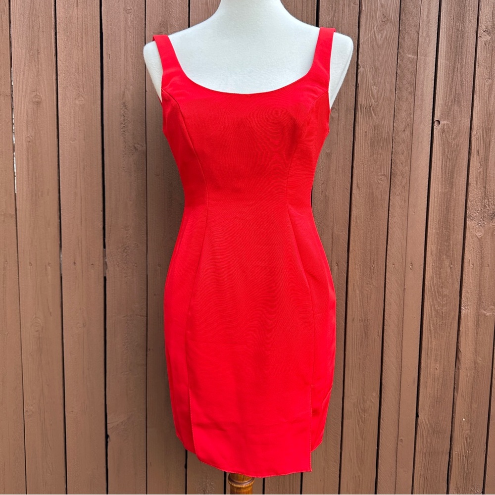ASOS | Red Size 4 Short Fitted Bodycon Dress with Slits in Front and Zipper Back